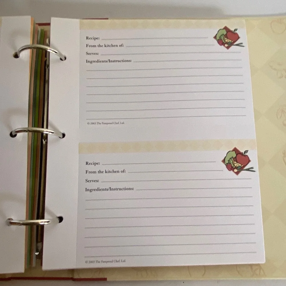 The Pampered Chef Recipe Collection‎ Binder Kitchen Organizer Recipe Cards